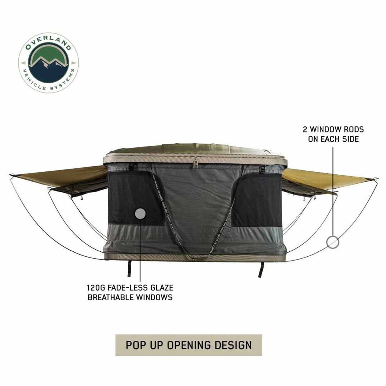 HD Bundu 2 - Hard Shell Pop Up Roof Top Tent, 2 Person, Grey Body and Black Rainfly Overland Vehicle Systems - Image 9