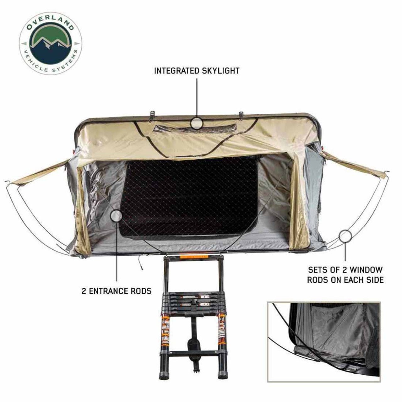 HD Bundu 4 - Hard Shell Roof Top Tent, 4 Person, Grey Body and Black Rainfly Overland Vehicle Systems - Image 4