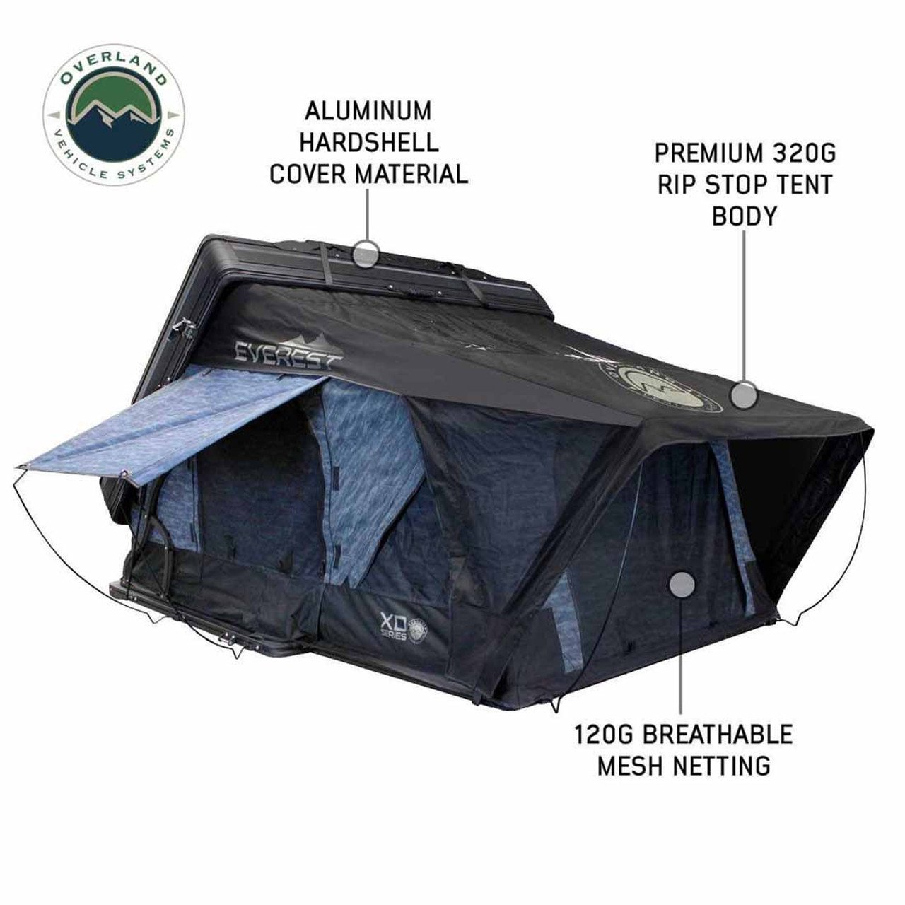 XD Everest 2 - Cantilever Aluminum Roof Top Tent, 2 Person, Grey Body and Black Rainfly Overland Vehicle Systems - Image 3