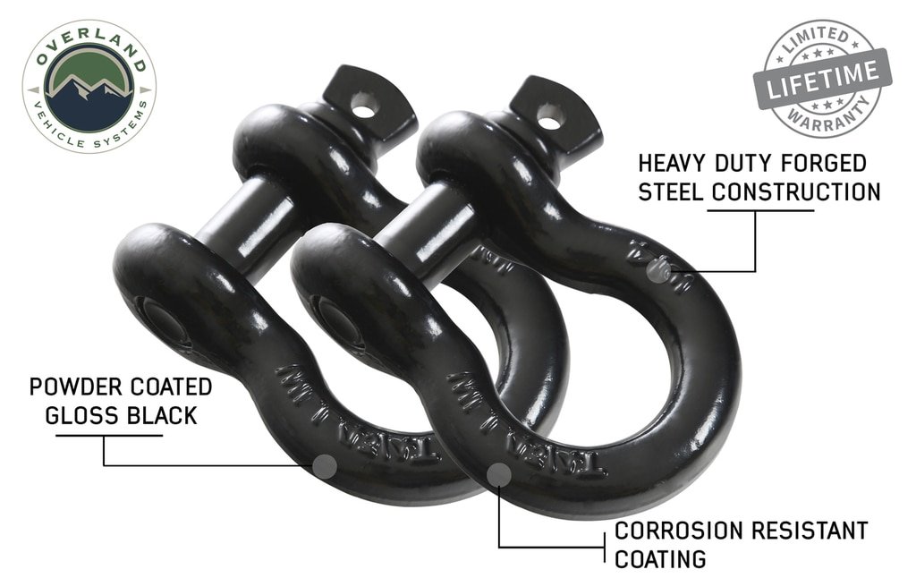 Recovery Shackle 19010201 3/4 4.75 Ton Black Sold In Pairs Overland Vehicle Systems
