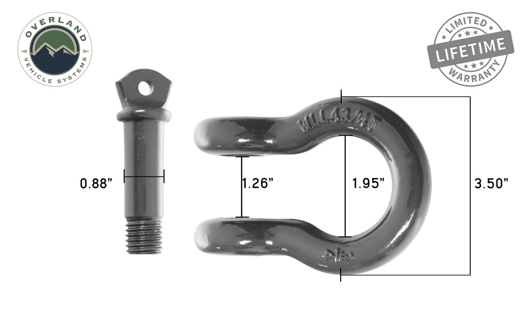Recovery Shackle 3/4 Inch 4.75 Ton - Gray Universal Overland Vehicle Systems - Image 6