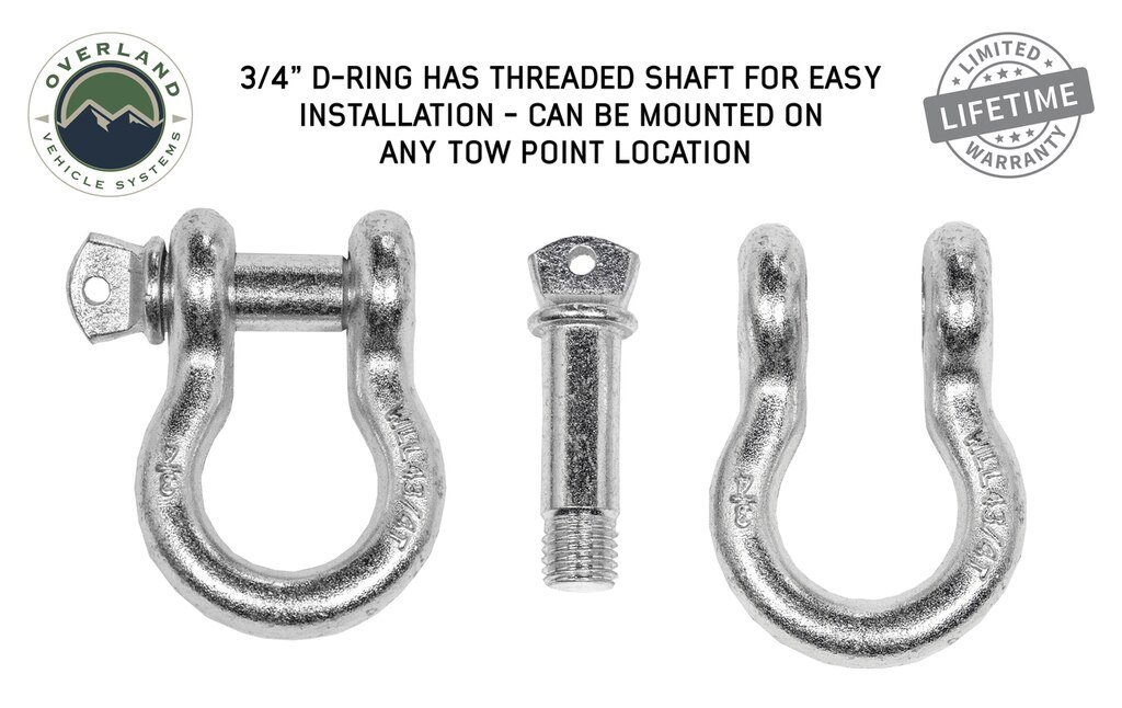 Recovery Shackle 3/4 4.75 Ton Zinc - D Ring Recovery Shackle Overland Vehicle Systems - Image 2