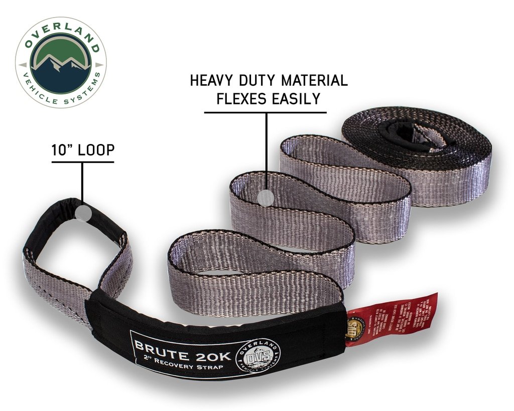 Tow Strap 20000 lbs - 2 x 30' Gray With Black Ends Overland Vehicle Systems - Image 4