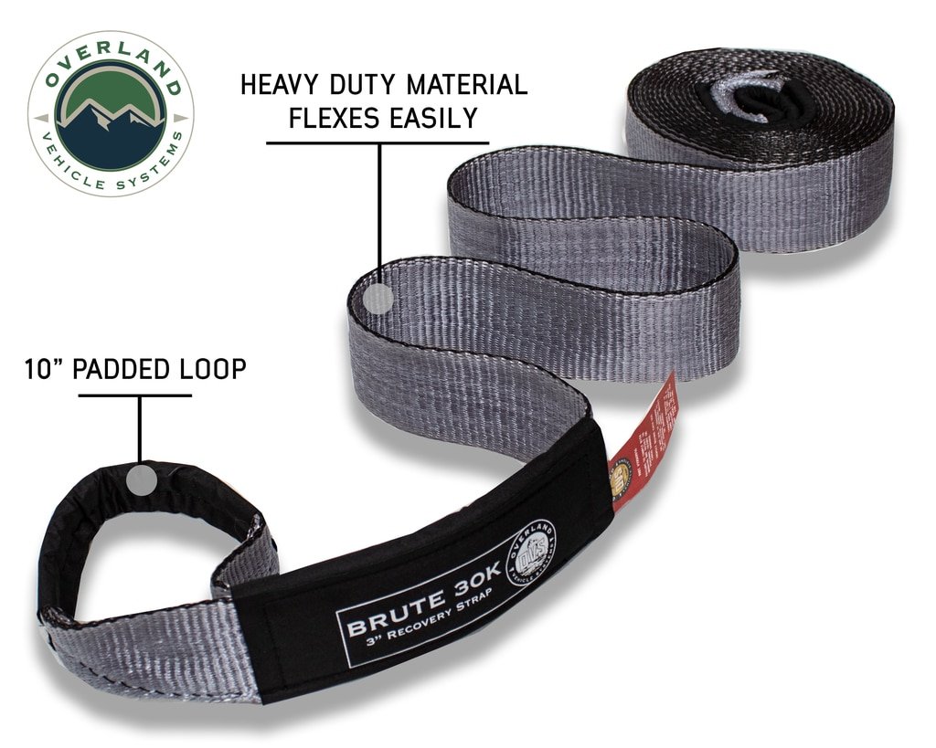 Tow Strap 30 30,000 lb. 3 x 30' Gray Storage Bag Overland Vehicle Systems - Image 3