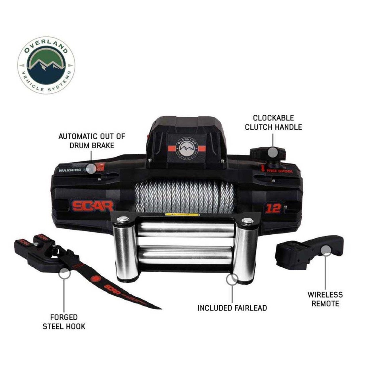 SCAR 12 - 12,000 lb. Winch With Steel Cable and Wireless Remote Overland Vehicle Systems - Image 2
