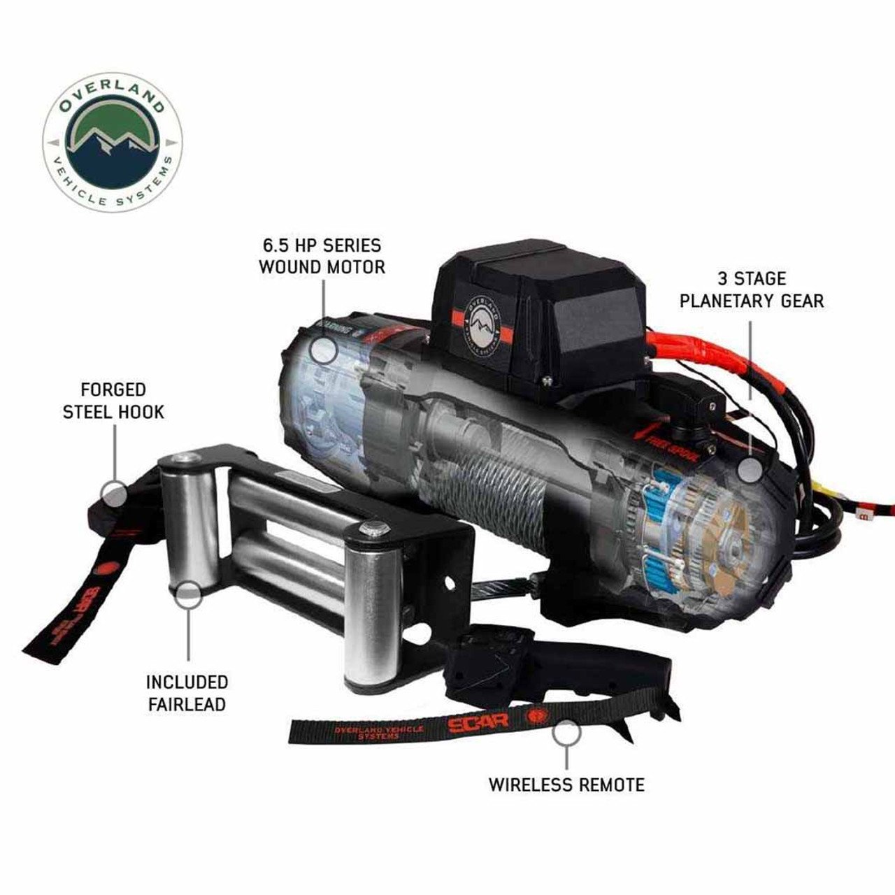 SCAR 12 - 12,000 lb. Winch With Steel Cable and Wireless Remote Overland Vehicle Systems - Image 4