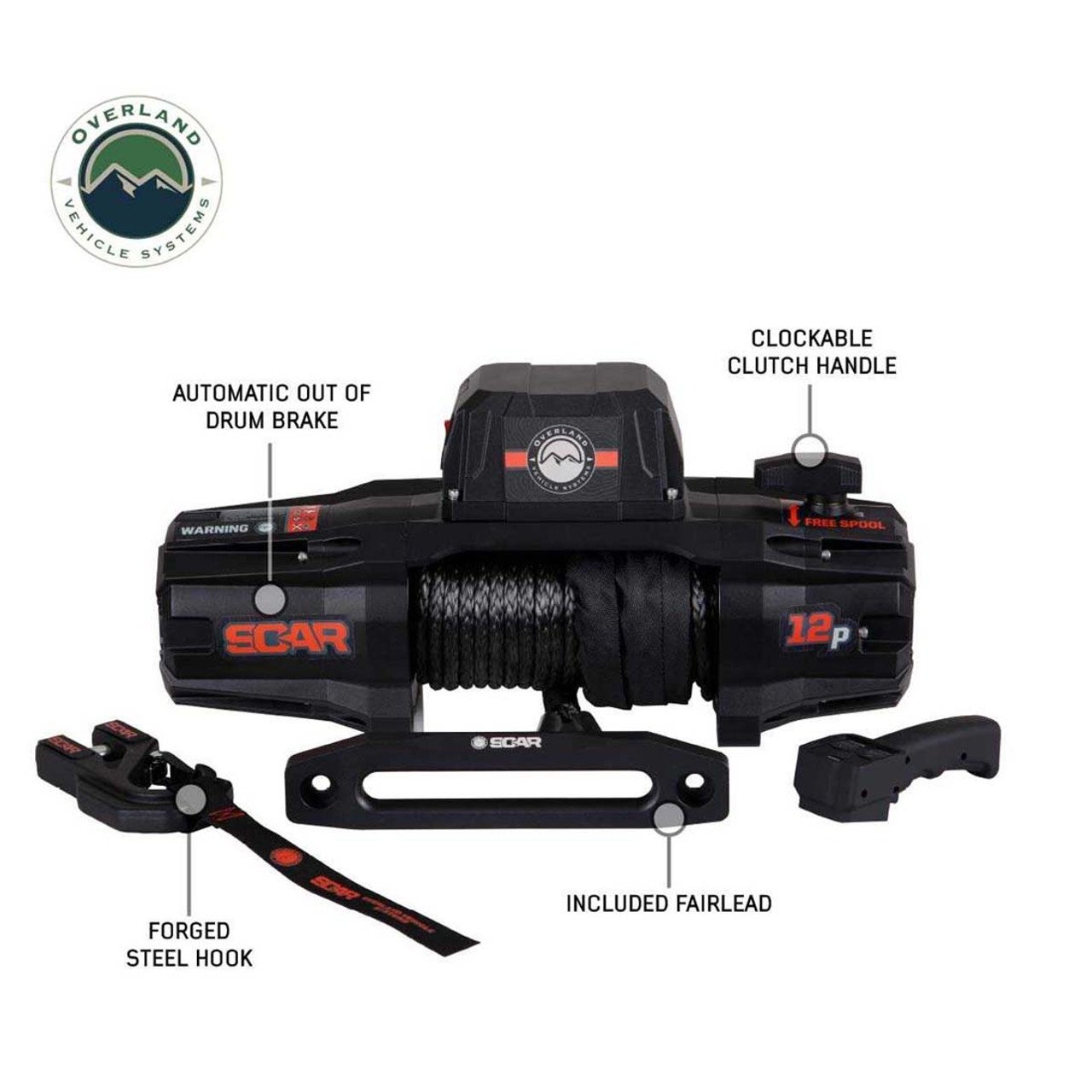 SCAR 12P - 12,000 lb. Winch With Synthetic Rope and Wireless Remote Overland Vehicle Systems - Image 2