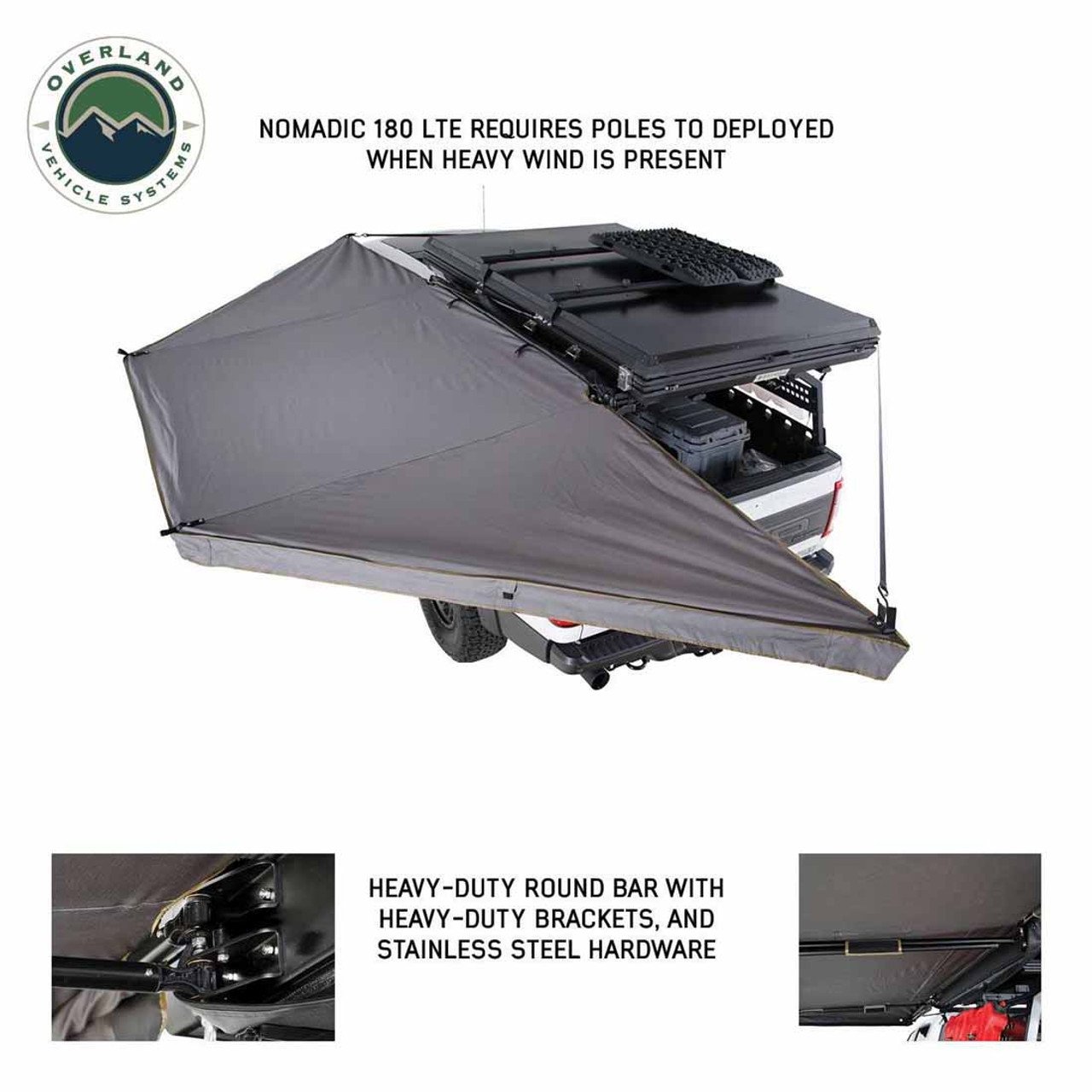 HD Nomadic 180 LTE - Awning, Grey Body, Green Trim and Black Travel Cover Overland Vehicle Systems - Image 2