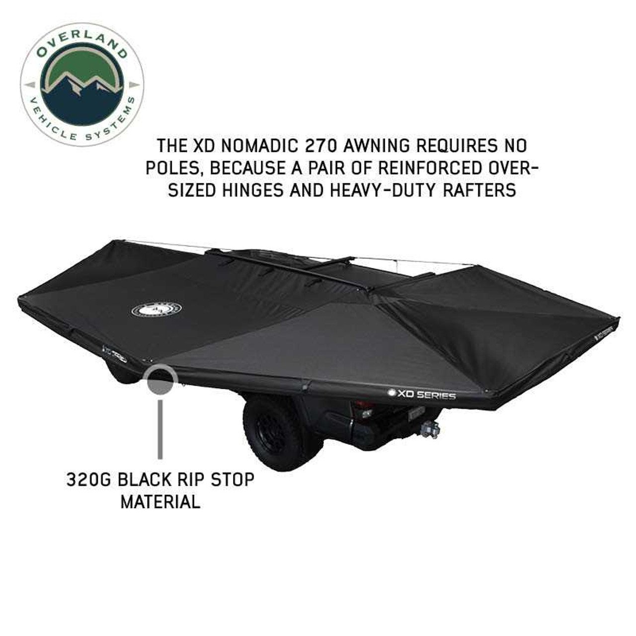 XD Nomadic 270 - Awning W/Lights and Black Out , Driver Side, Black Body, Black Trim and Black Travel Cover Overland Vehicle Systems - Image 2