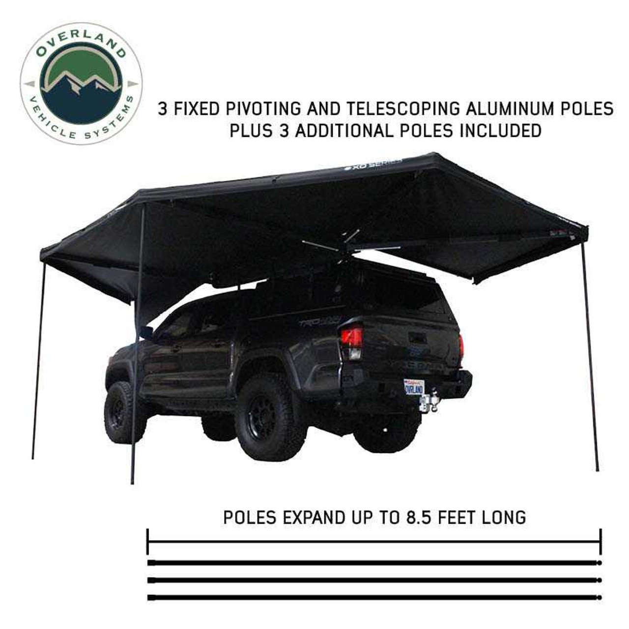 XD Nomadic 270 - Awning W/Lights and Black Out , Driver Side, Black Body, Black Trim and Black Travel Cover Overland Vehicle Systems - Image 4