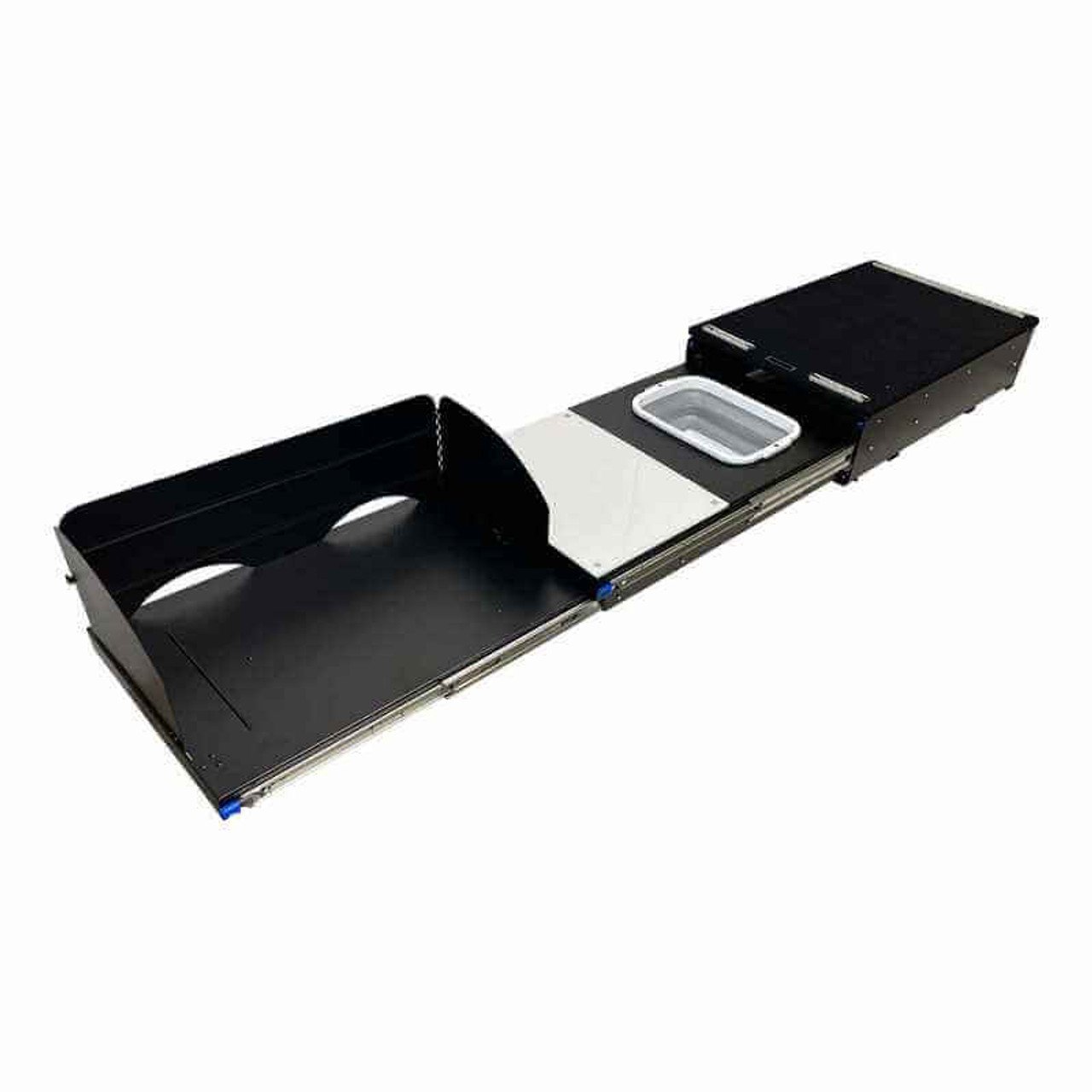 Cargo Box Kitchen With Slide Out Sink, Cooking Shelve and Slide Out Work Station Overland Vehicle Systems