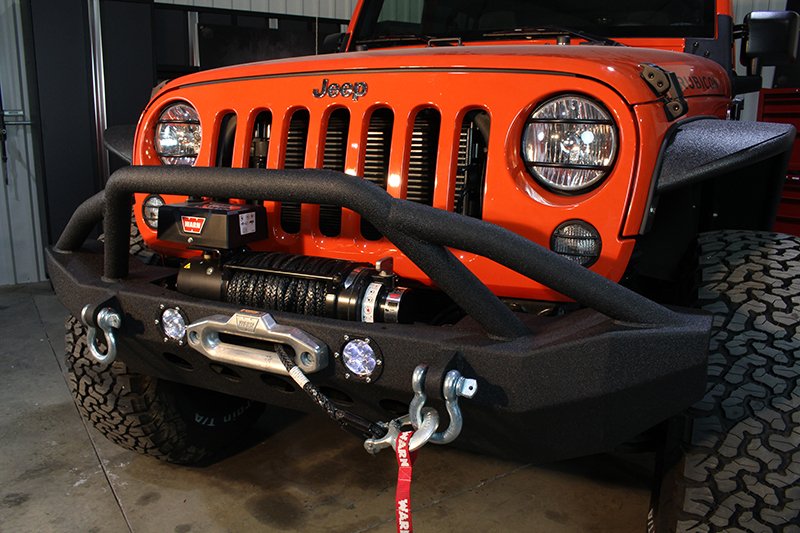 Jeep JK Front Winch Bumper W/LEDs Full Width 07-18 Wranger JK Black Texured Powercoated Fishbone Offroad - Image 2