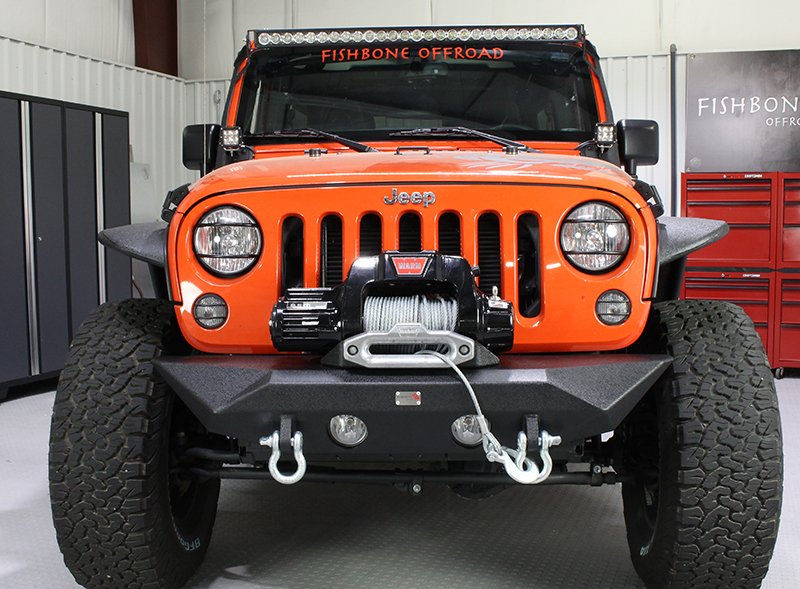 Jeep JK Front Bumper 07-18 Wrangler JK Rubicon and Unlimited Steel Black Textured Powdercoat Manowar Series Fishbone Offroad - Image 2