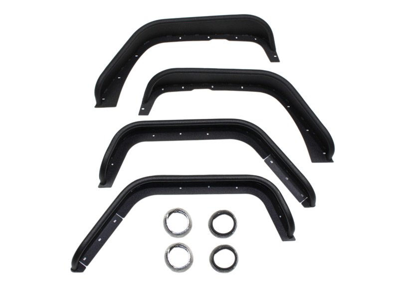 Jeep JK Tube Fenders 07-18 Wrangler JK Front/Rear Set Of 4 Steel Black Textured Powdercoat Fishbone Offroad - Image 6